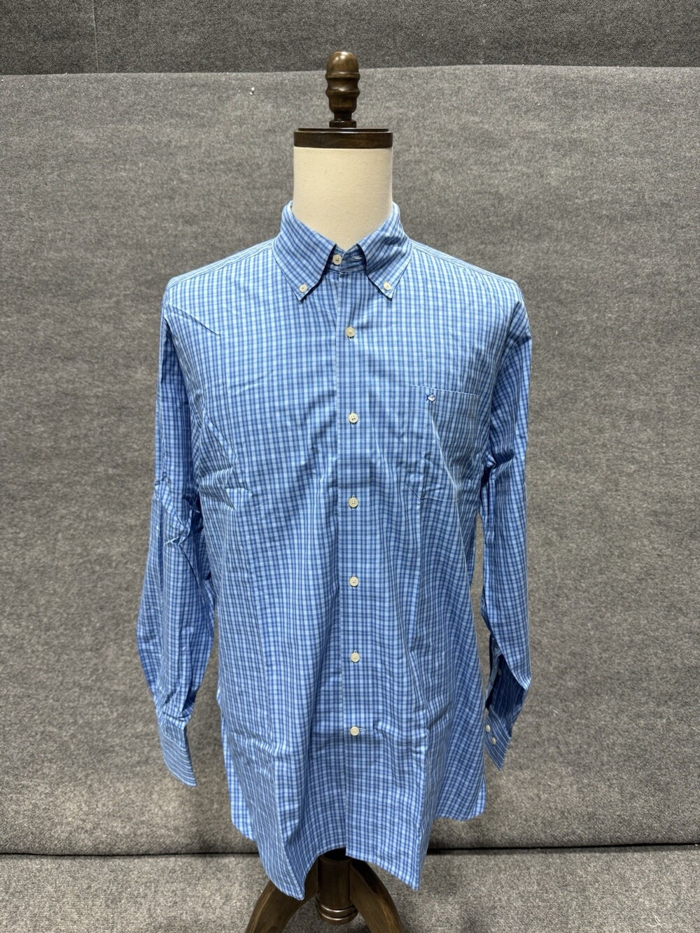 Southern Tide Classic Fit Blue Plaid Button Front Shirt Mens Large Cotton